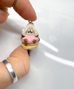 Handmade Bear on Pancakes Necklace – Polymer Clay Kawaii Food Charm