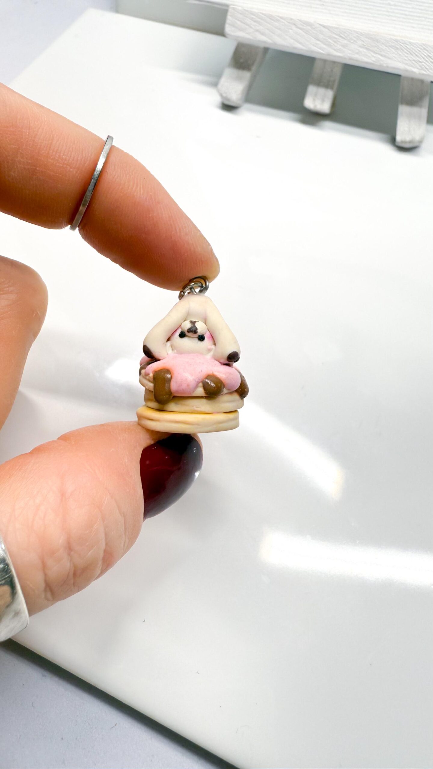 Handmade Bear on Pancakes Necklace – Polymer Clay Kawaii Food Charm - Image 6