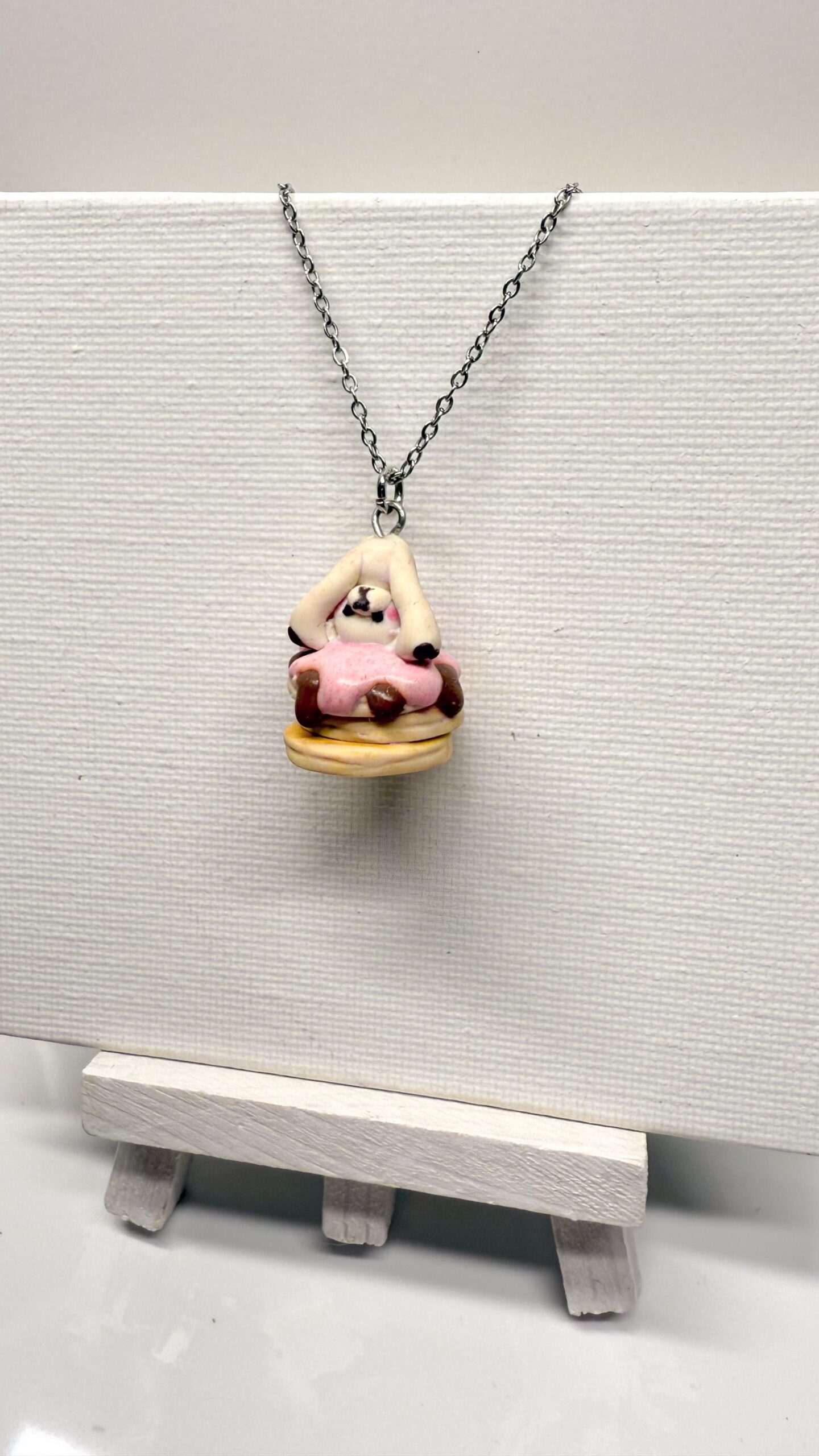 Handmade Bear on Pancakes Necklace – Polymer Clay Kawaii Food Charm - Image 5
