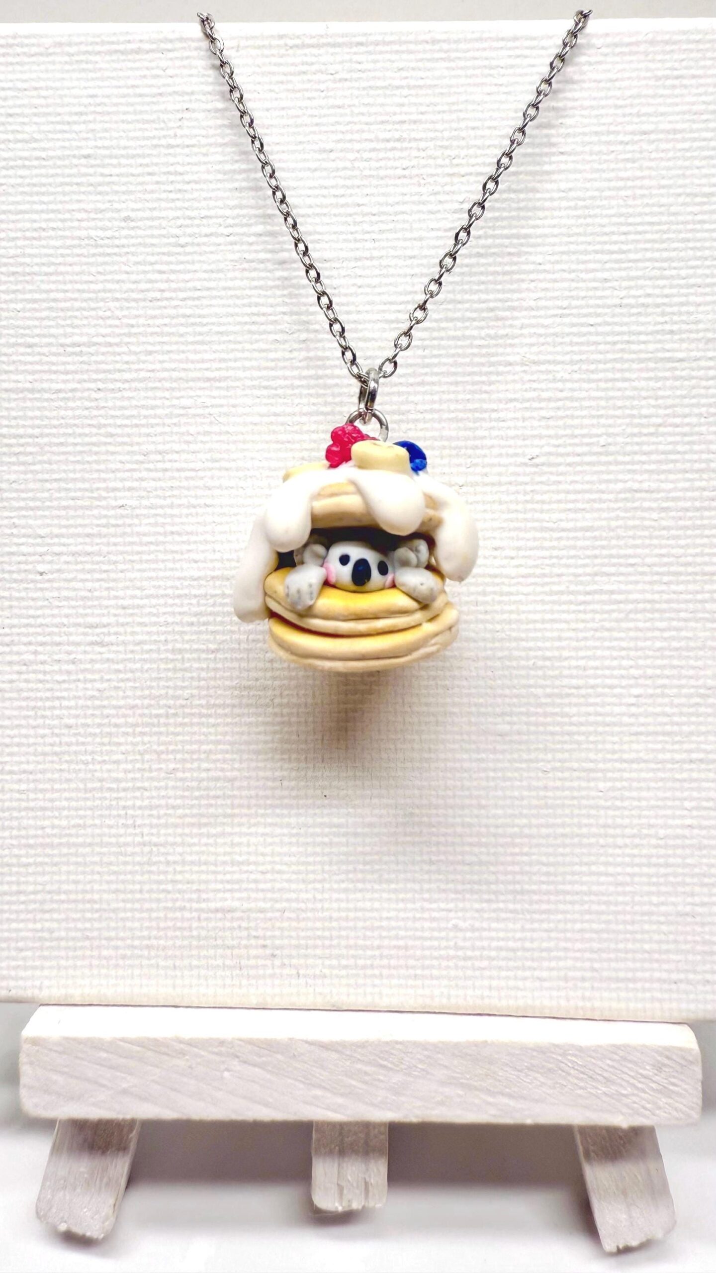 Koala Pancake Necklace, Handmade Polymer Clay Charm - Image 3