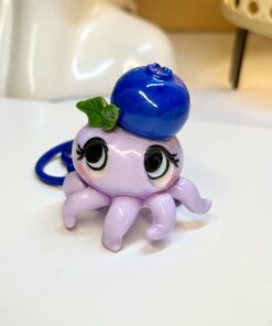 Handmade Blueberry Octopus Keychain, Polymer Clay Bag Charm