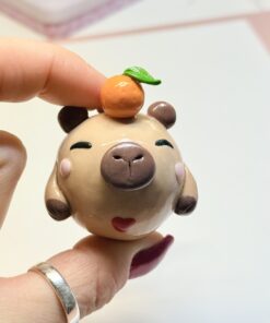Capybara Chubblet with Orange – Polymer Clay Collectible Charm