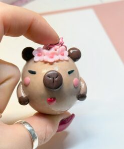 Capybara Chubblet with Flowers – Polymer Clay Collectible Charm