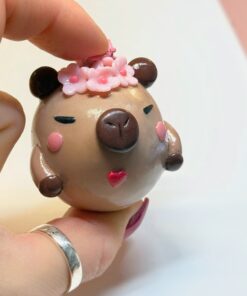 Alternative view of Capybara Chubblet with Flowers – Polymer Clay Collectible Charm
