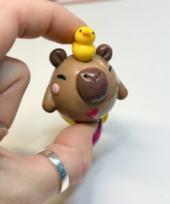 Capybara Chubblet with Duck – Polymer Clay Collectible Charm