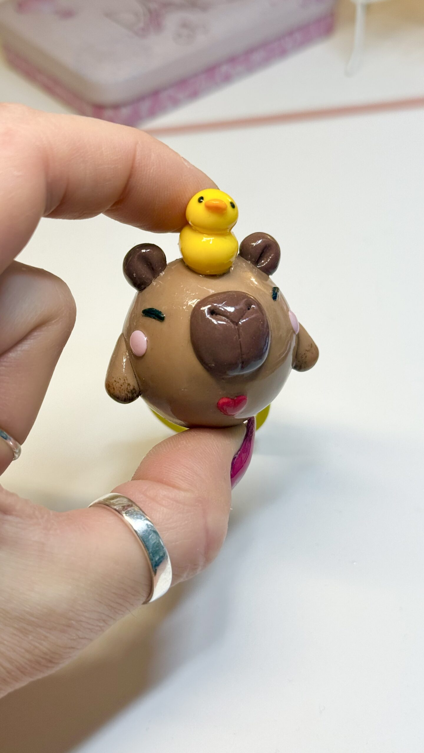 Capybara Chubblet with Duck – Polymer Clay Collectible Charm