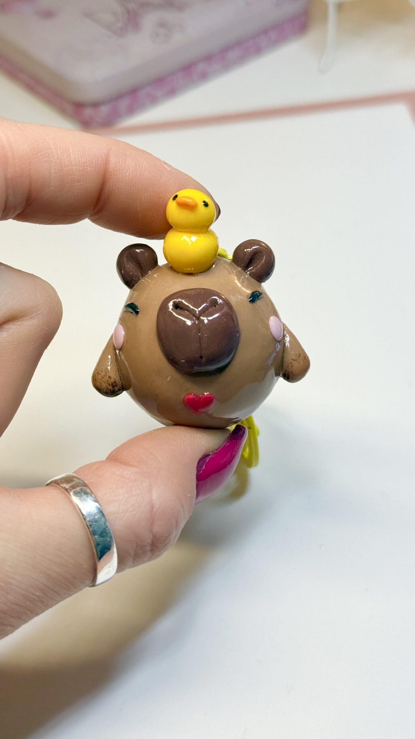 Capybara Chubblet with Duck – Polymer Clay Collectible Charm - Image 4