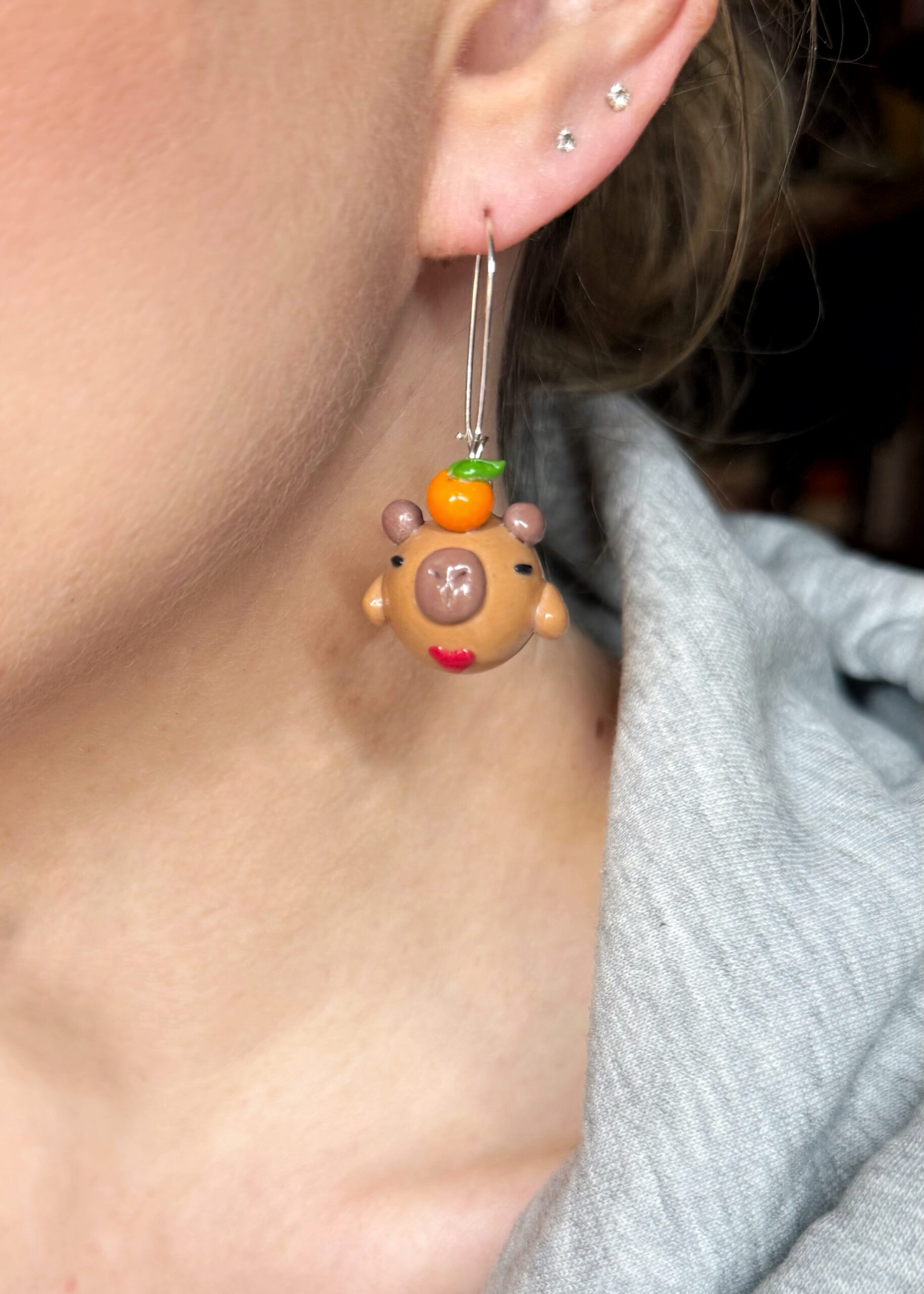 Duchess Capybarrow – Capybara Chubblet Polymer Clay Earrings - Image 6